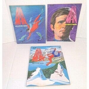 1970s Vtg Lot (3) Six Million Dollar Man Activity Coloring Dot-to-Dot Books 70s